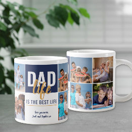 Grande Tasse Papa Life is Best Life 8 Photo Blue Personnalisé