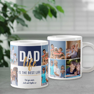Grande Tasse Papa Life is Best Life 8 Photo Blue Personnalisé