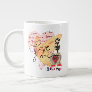 Grande Tasse Papillon 'Je t'aime' Collage Beauté Typographie