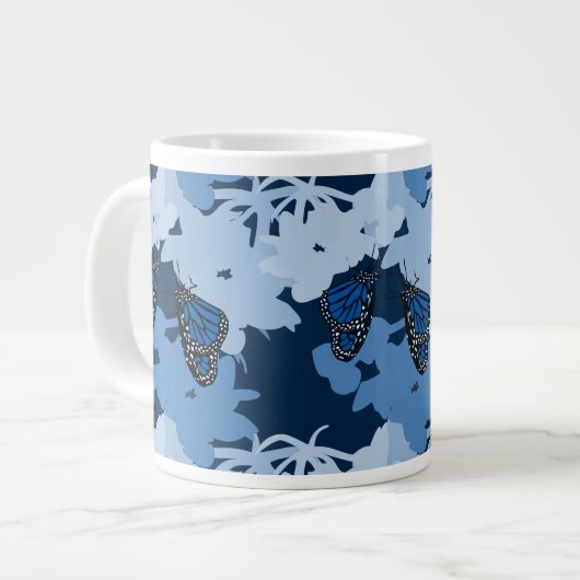Grande Tasse Papillon monarque en train de se nourrir en bleu (Devant gauche)