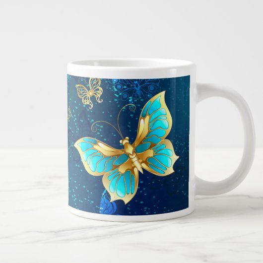 Grande Tasse Papillons d'or sur un Arrière - plan bleu (Droite)