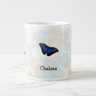 Grande Tasse Papillons Morpho Bleu sur Pastel Customisé