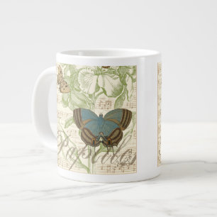 Grande Tasse Papillons sur feuille de musique au design floral