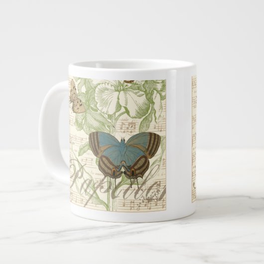 Grande Tasse Papillons sur Partition avec Design Floral (Devant gauche)