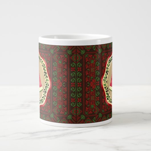 Grande Tasse pastèque sur plaque d'olive avec tatreez palestini (Devant)