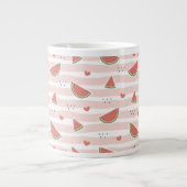 Grande Tasse Pastèques Rouges, Coeurs, Bandes, Votre Nom (Devant)