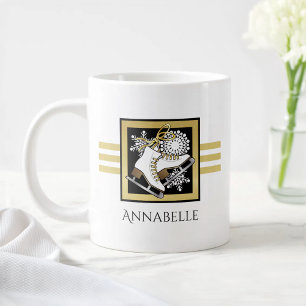 Grande Tasse Patinage sur glace personnalisé nom or noir blanc