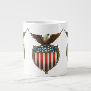 Grande Tasse Patriotisme Vintage, Aigle fier sur le drapeau amé