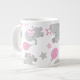 Grande Tasse Pattern of Elephants, Cute Elephants - Pink Gray