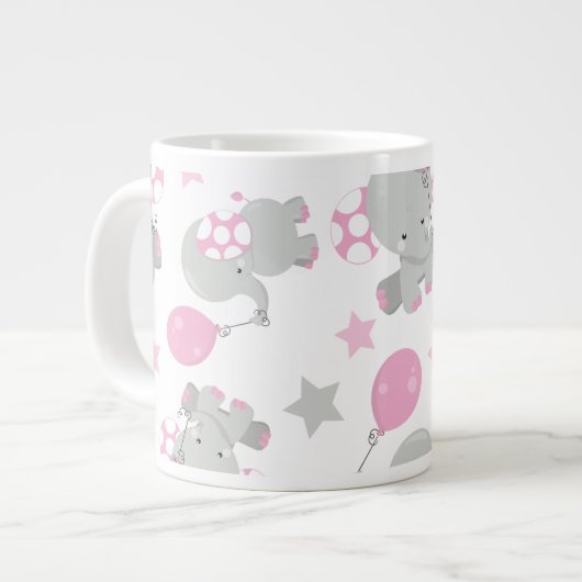 Grande Tasse Pattern of Elephants, Cute Elephants - Pink Gray (Devant gauche)