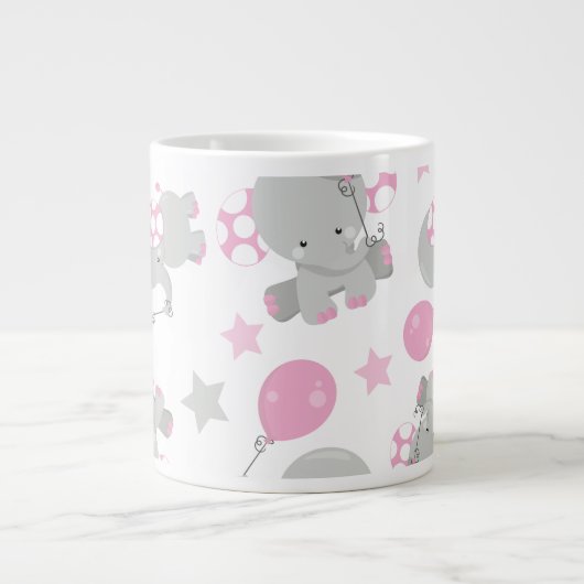 Grande Tasse Pattern of Elephants, Cute Elephants - Pink Gray (Devant)