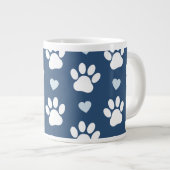 Grande Tasse Pattern of paws, Dog paws, White paws, Blue Hearts (Devant droit)