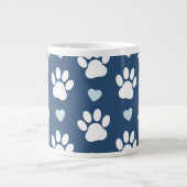 Grande Tasse Pattern of paws, Dog paws, White paws, Blue Hearts (Devant)
