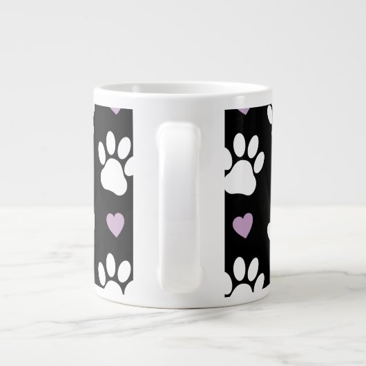 Grande Tasse Paw Motif, Chien Paws, White Paws, Lilac Hearts (Dos)