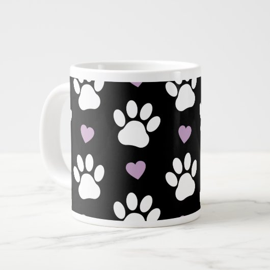 Grande Tasse Paw Motif, Chien Paws, White Paws, Lilac Hearts (Devant gauche)
