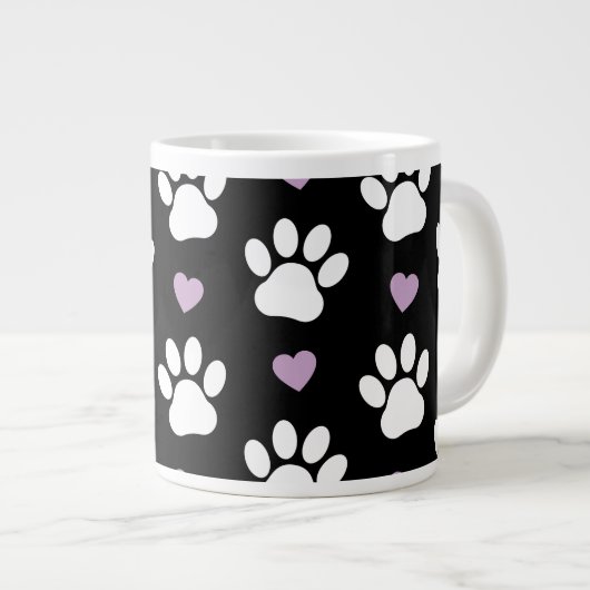 Grande Tasse Paw Motif, Chien Paws, White Paws, Lilac Hearts (Devant droit)