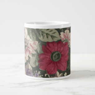 Grande Tasse Peinture de fleurs vintage rouge rose bleu blanc