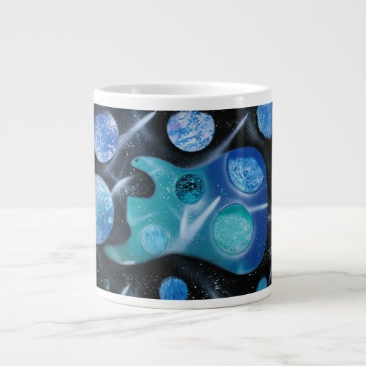 Grande Tasse peinture de planètes de vert bleu de guitare basse (Devant)