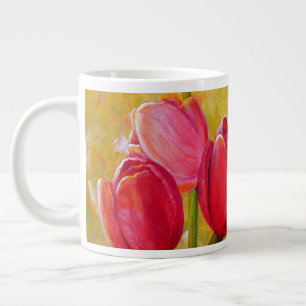 Grande Tasse Peinture de tulipes roses et rouges