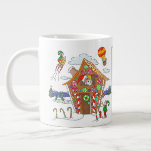 Grande Tasse Père Noël dans Maison en pain d'épices avec elfes 