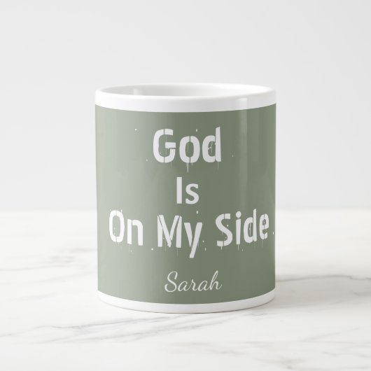 Grande Tasse Personalised Sage Green Name God Is On My Side Tea (Devant)