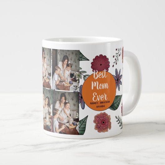 Grande Tasse Personalized mothers Day,photo collage floral gift (Devant droit)