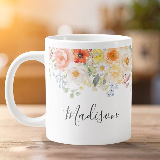 Grande Tasse Personalized Name Monogram Watercolor Sunny Floral