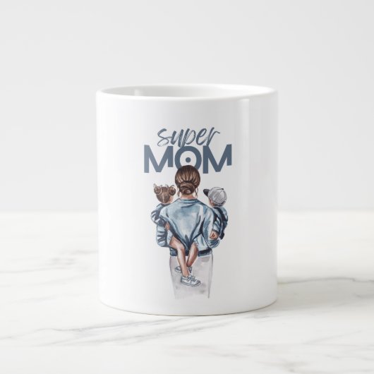 Grande Tasse Personalized Super Mom with Son and Daughter Gift (Devant)