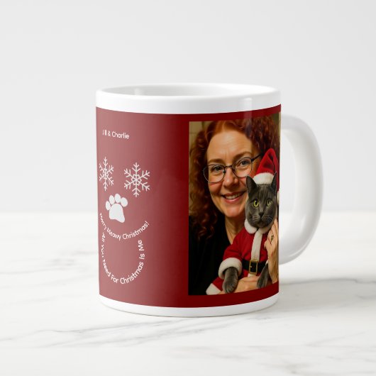Grande Tasse Personnalisez ,Propriétaire de chat de Noël Photo (Devant droit)