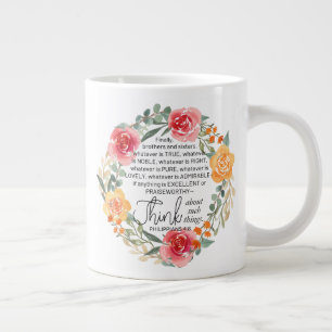 Grande Tasse Philippiens 4:8 Couronne florale rose et jaune