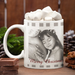 Grande Tasse Photo classique de famille Tartan noir blanc plaid