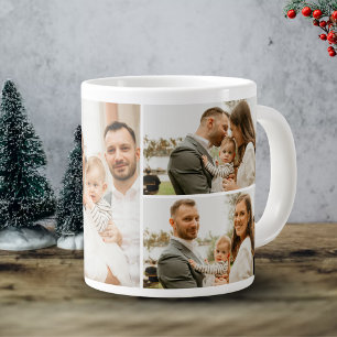 Grande Tasse Photo Collage - 4 Photos Texte personnalisé noir b