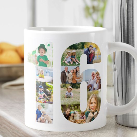 Grande Tasse Photo Collage Numéro 16 - 16e anniversaire