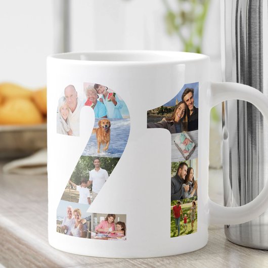 Grande Tasse Photo Collage Numéro 21 - 21e anniversaire