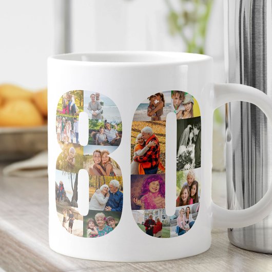 Grande Tasse Photo Collage Numéro 80 - 80e anniversaire