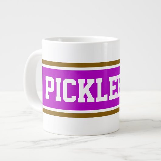 Grande Tasse PICKELBALL amusant rose blanc Brown rayures (Devant gauche)
