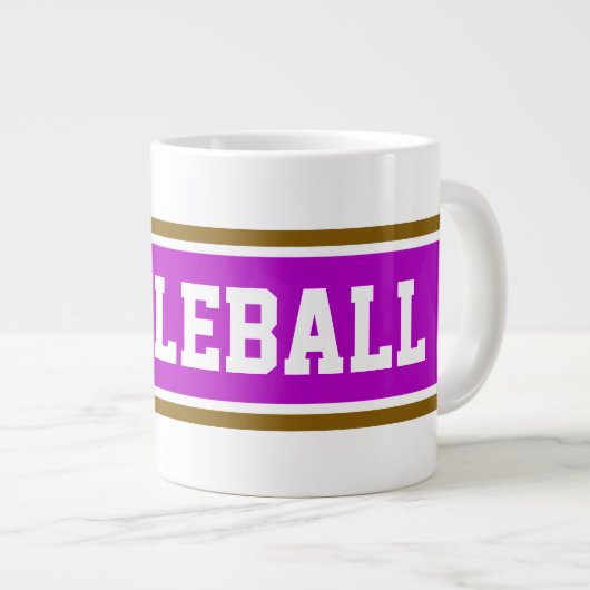 Grande Tasse PICKELBALL amusant rose blanc Brown rayures (Devant droit)