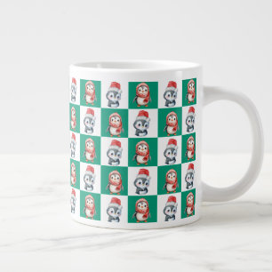 Grande Tasse Pingin Père Noël aquarelle Joyeux motif de Noël