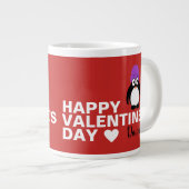 Grande Tasse Pingouin avec violet Casquette Saint-Valentin (Devant droit)