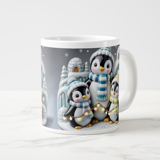 Grande Tasse Pingouin de Noël en boîte de Noël 3D (Devant droit)