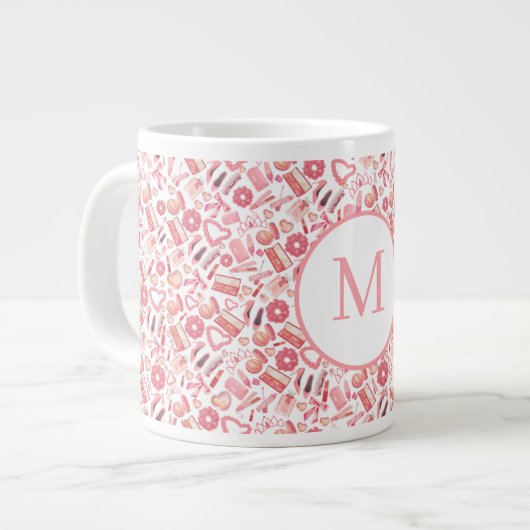 Grande Tasse Pink Beauty & Makeup Seamless Pattern Girly  (Devant gauche)