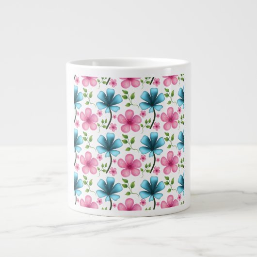Grande Tasse Pink & Blue Floral Seamless Pattern (Devant)