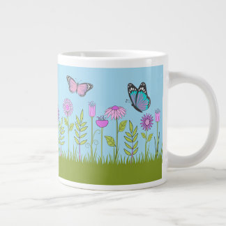 Grande Tasse Pink Flowers and Butterfly All-Over Print