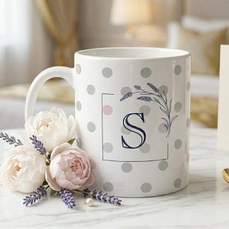 Grande Tasse Pink Polka Dot Monogram Gift for Her Wedding
