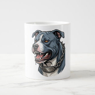 Grande Tasse Pit Bull Gris Bleu Féroce avec Collier à Chaîne à