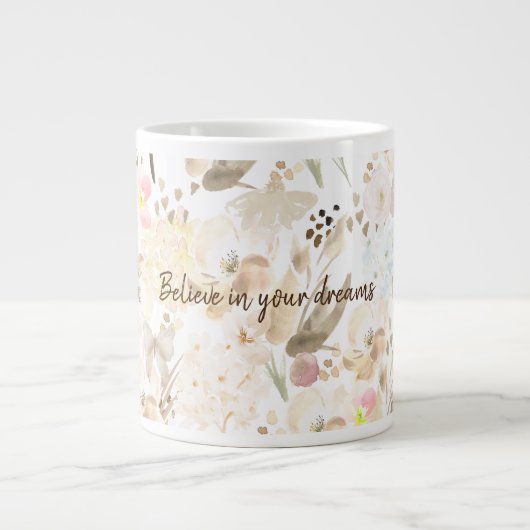 Grande Tasse Plutôt Neutre Crème Rose Floral (Devant)