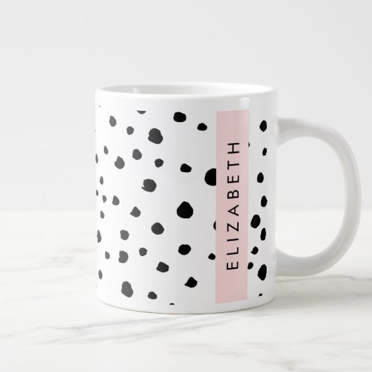 Grande Tasse Points dalmatiens, Spots, Noir et Blanc, Votre nom (Droite)