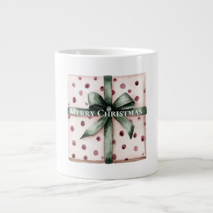 Grande Tasse Points roses de Noël Ruban vert & Bow