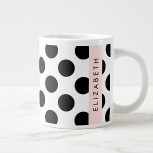 Grande Tasse Pois noirs et blancs, pointillés, Votre nom