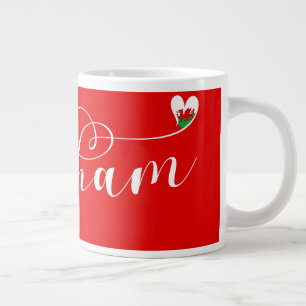 Grande Tasse Police Script Wrexham, Drapeau Gallois En Coeur